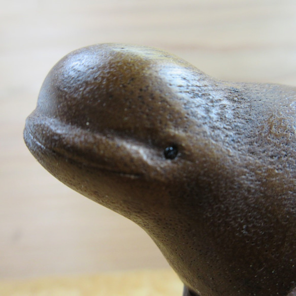 シロイルカ（ベルーガ）の木彫ペーパーウェイト（片面） 2枚目の画像