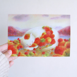かわいい動物のイラストカードのはがき（猫の森） 1枚目の画像