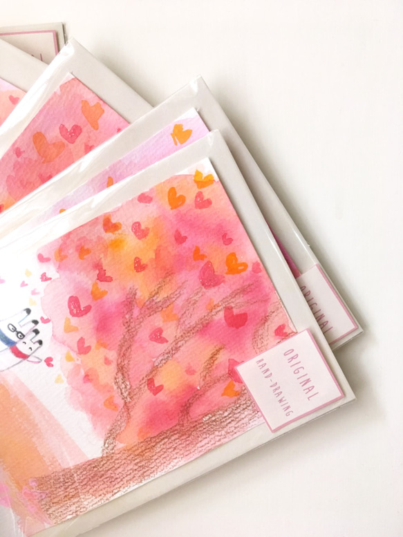 バニーバレンタインカード手描きのオリジナルの絵のイラストポストカード 2枚目の画像