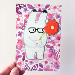 小兔情人手繪原畫插畫卡片 明信片 第1張的照片