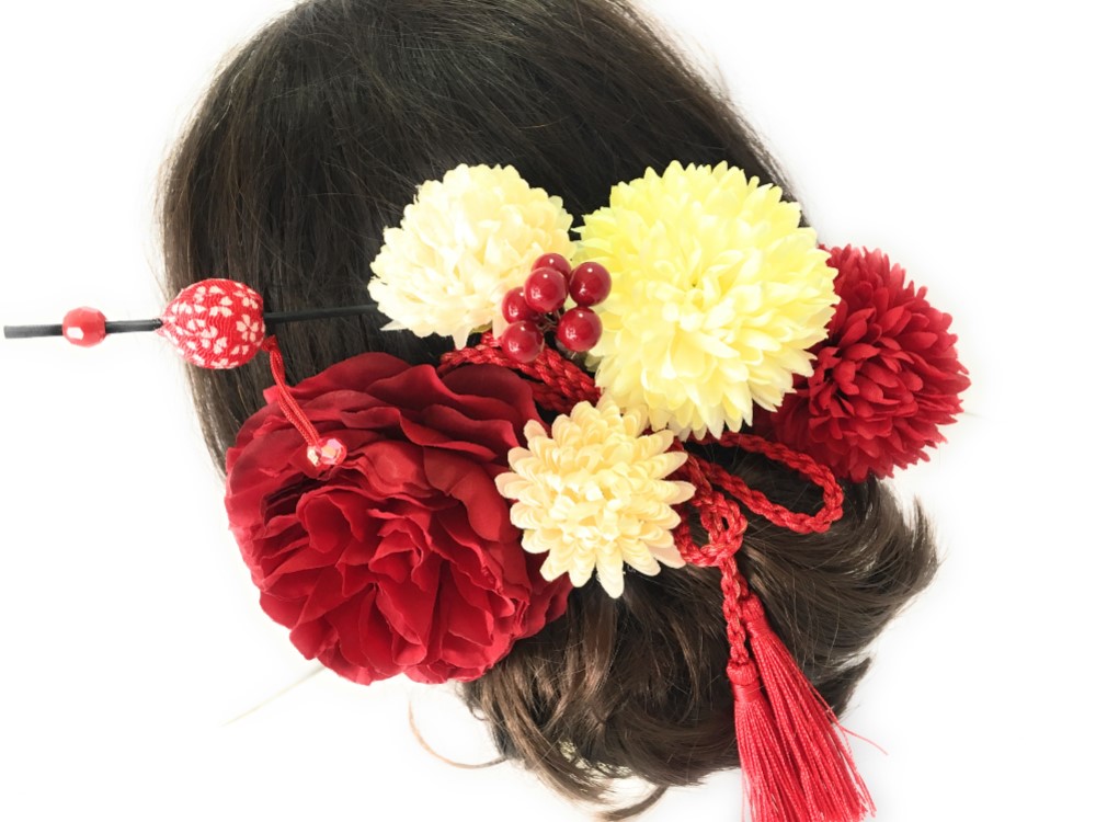 送料無料＊福娘の豪華8点セット＊赤白花かんざし＊結婚式成人式卒業式七五三＊袴＊着物髪飾り浴衣ヘア飾り＊和装小物