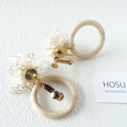 floret earring ホワイト×ウッド 4枚目の画像