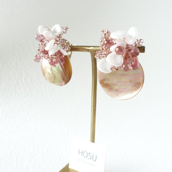 floret earring ピンク×シェル 1枚目の画像