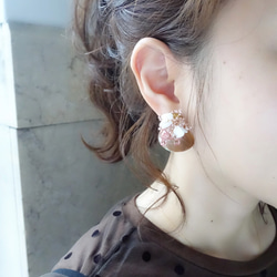 floret earring ピンク×シェル 4枚目の画像