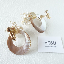 floret earring ホワイト×リングシェル 4枚目の画像