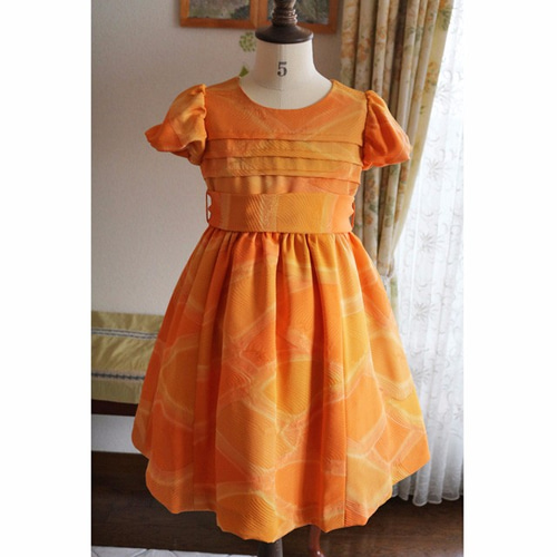 110サイズのみ】オレンジひし形柄の和洋こどもフォーマルドレス 子供服