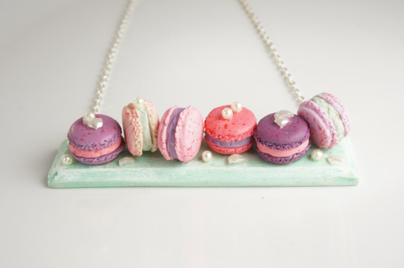 ｜Petits macarons｜ 手工軟陶黏土 低温泥 polymer clay 馬卡龍 項鏈 第3張的照片