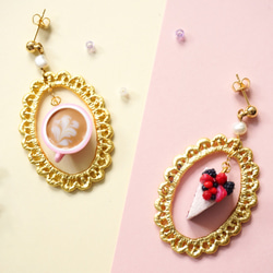 ｜Coffee & Cheesecake｜  polymer clay 16k gold-plated earrings 2枚目の画像