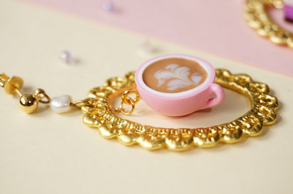 ｜Coffee & Cheesecake｜  polymer clay 16k gold-plated earrings 3枚目の画像