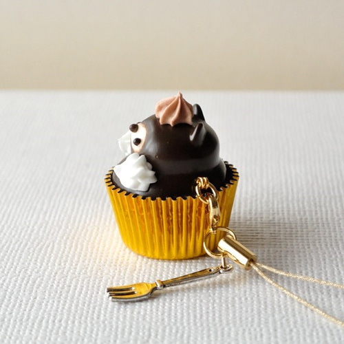 たぬきケーキ(金カップ) バッグチャーム minatsu 通販 3910596｜Creema