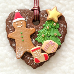 クリスマス・ハートクッキー・オーナメント（チョコクッキーベース） 2枚目の画像