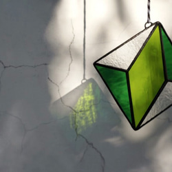 杯墊 置物墊 掛飾 玻璃鑲嵌『LUMIROOMI 正負空間』四角綠 第3張的照片