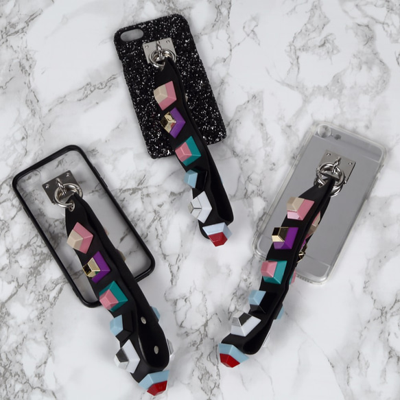 3タイプ☆キュービックスタッズ ストラップ iPhoneケース スマホケース 