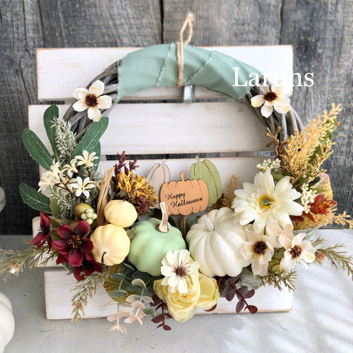 専用＊Halloween＊パンプキン＆オリーブ　シックナチュラル フェイクリース ハロウィンナチュラルリース ハロウィン パンプキン オータム