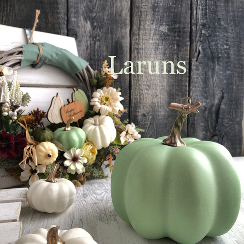 専用＊Halloween＊パンプキン＆オリーブ　シックナチュラル フェイクリース 白とグリーンパンプキンのリース28㎝直径ハロウィンリース