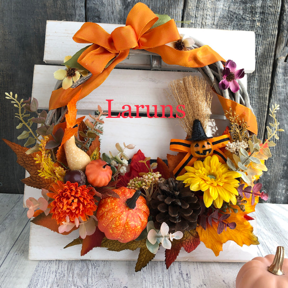 ハンドメイド 秋のフラワーリース パンプキン 秋 オレンジ 季節 リース