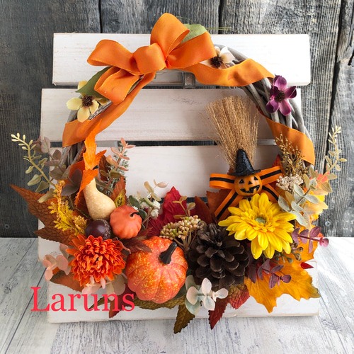 No76 ハロウィンリース ハロウィン 大きいリース フラワーリース No