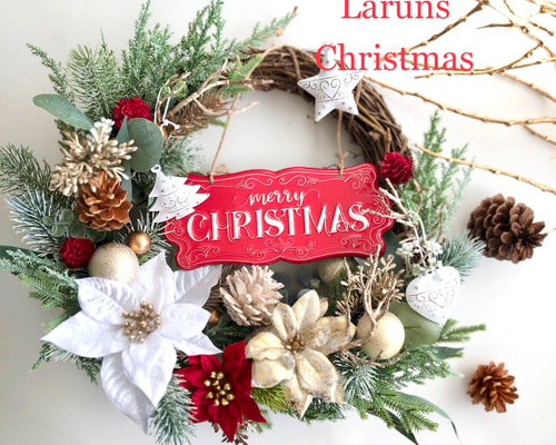 商品名【愛乃】あいみょん❤ポインセチアとローズのクリスマスリース Snowflake Flower＞ビジューポインセチアの