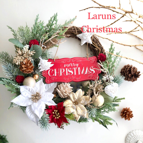 白と赤のポインセチアの特大38㎝直径 クリスマスリース赤のクリスマス  