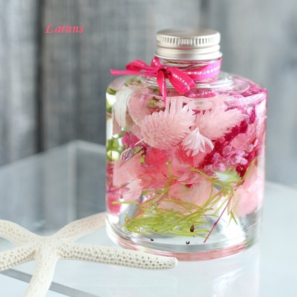 夏のピンクハーバリウム フラミンゴカラー ドライ ハーバリウム・植物  