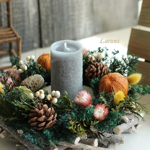 ハロウィン 秋 冬 クリスマス キャンドル リース ドライフラワー