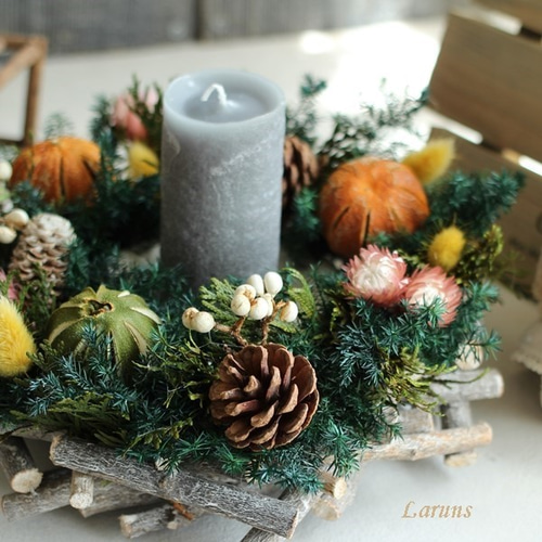 木の実のリースハロウィンクリスマスキャンドルリース