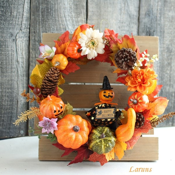 オレンジ系 ハロウィンリース OLS-org30001 30cm