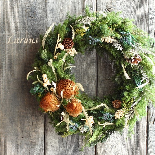 北国の森のクリスマスリース（大）通年使用も 針葉樹とドライの