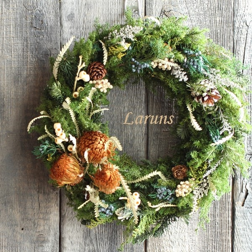 北国の森のクリスマスリース（大）通年使用も 針葉樹とドライの