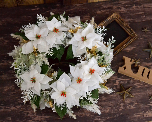 ✴︎:.。.新作2025♪ 煌めきのクリスマス・ポインセチアリース