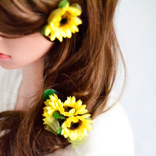 親子ペア2個セット＊元気いっぱいひまわりヘアクリップ＊向日葵＊親子 