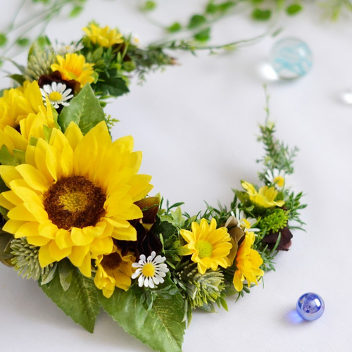 再販＊ひまわりムーンリース＊向日葵三日月リース＊プレゼント＊結婚