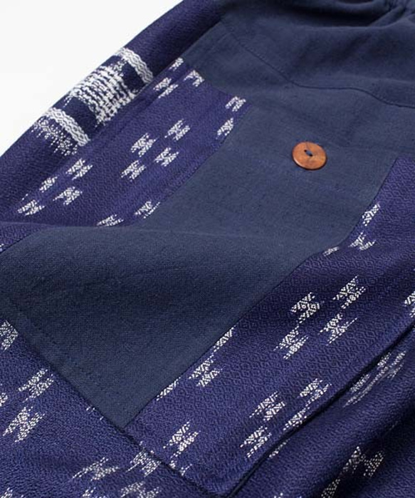 送料無料 スリン織りサルエルパンツ　だっぽりアラジンパンツ 絣　紺色 5枚目の画像