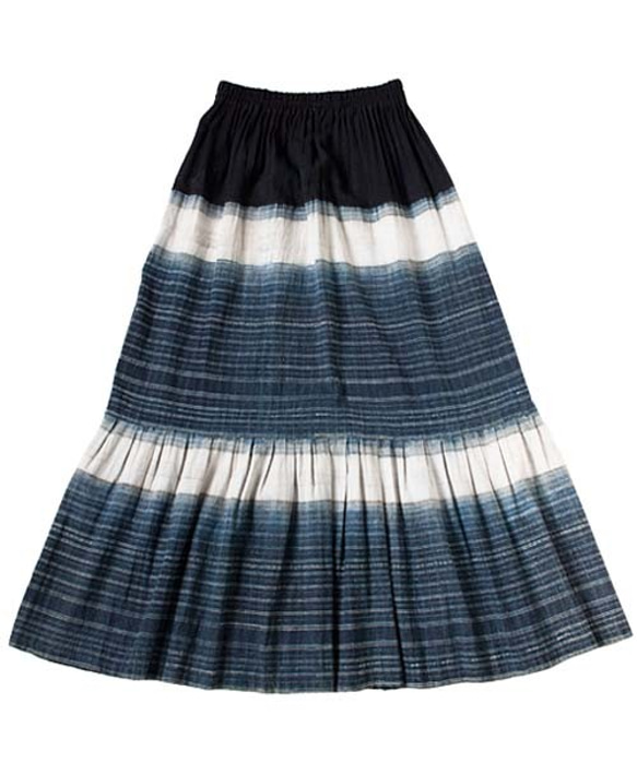 モン族藍染ヘンプロングスカート　エスニックスカート*86cm丈*民族古布 3枚目の画像