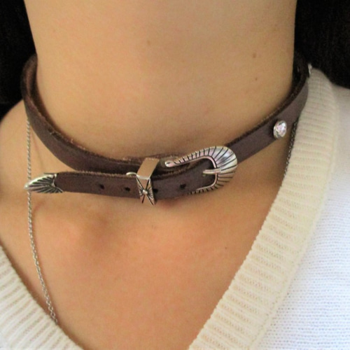 レザー チョーカーにもなる二重まきまきブレスレット ダークブラウン