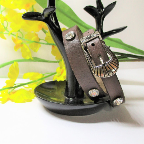 レザー チョーカーにもなる二重まきまきブレスレット ダークブラウン