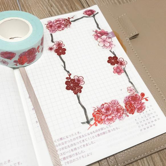 【ゴールデンイヤーズ】梅の花の真っ赤な紙テープ（下紙を含む） 3枚目の画像
