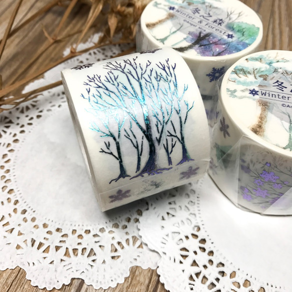 冬之森-冬季樹木和紙膠帶(燙藍箔押)(含底紙) 第5張的照片