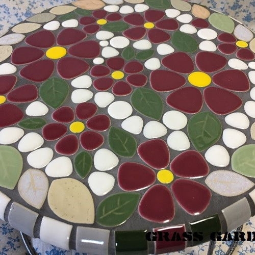 モザイクタイル 天板ローテーブル 花柄デザイン ガーデニングなど C/D