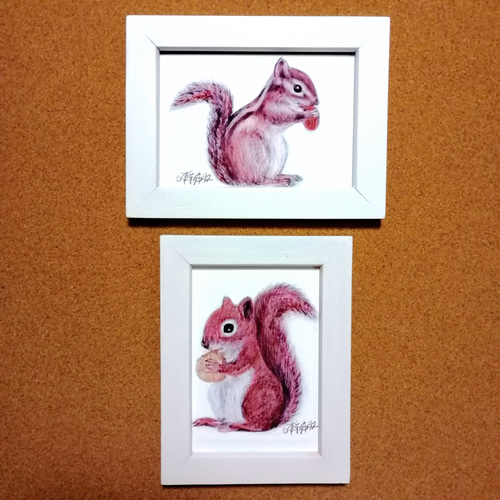 送料無料500円キャンペーン実施中！ リスの絵 複製画 （ハガキサイズ