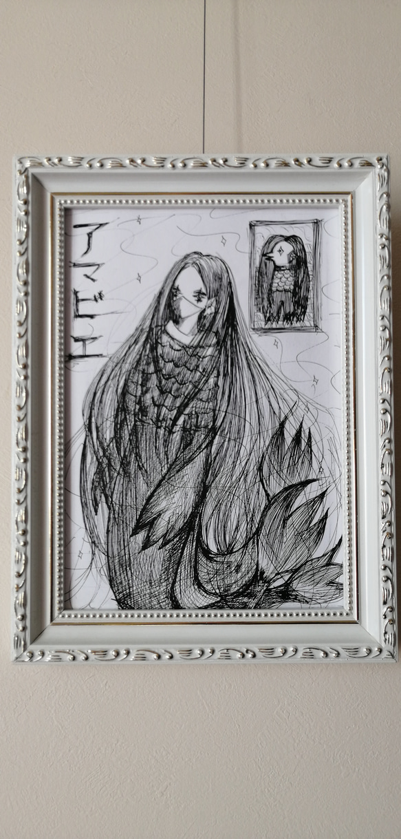 1点もの！原画イラスト【アマビエ様】額縁付き 絵画 TOKYOALICE