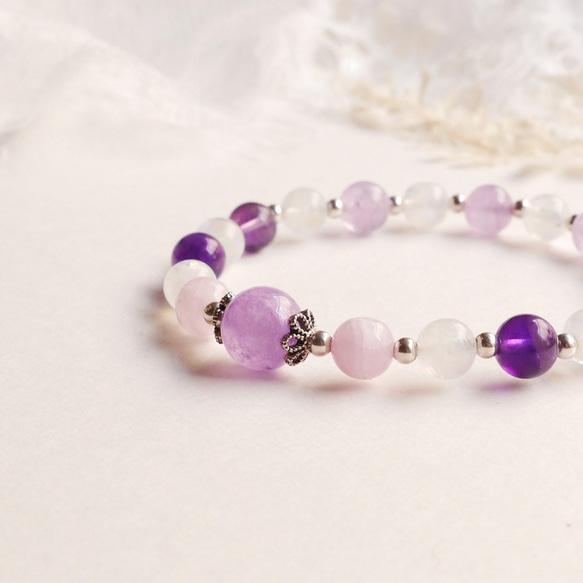 薰衣草紫水晶紫鋰輝月光石紫水晶925純銀天然石手鍊I消除壓力手鍊