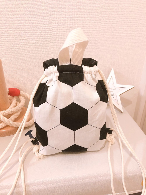 受注販売　サッカーボール柄 ナップザック型リュック 3枚目の画像