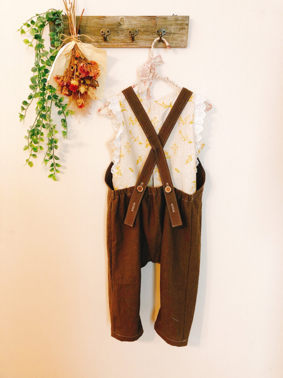 受注販売　夏の福袋　ナチュラルサロペットと　コットンフリルがかわいいミモザのシャツ　サイズ80㎝  〜95㎝ 3枚目の画像