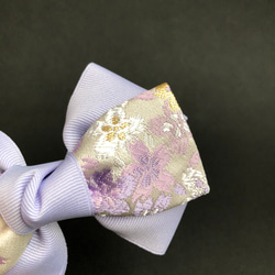 京都 西陣織 桜色の桜柄(紫)トリプルリボンクリップ ～大人color〜 3枚目の画像
