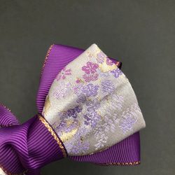 京都 西陣織 紫小桜柄のトリプルリボンクリップ 5枚目の画像