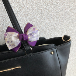 京都 西陣織 紫小桜柄のトリプルリボンクリップ 6枚目の画像