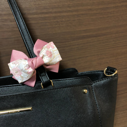 京都 西陣織 大ぶりうすピンク桜柄 ×くすみピンク トリプルリボンクリップ ～春color〜 4枚目の画像