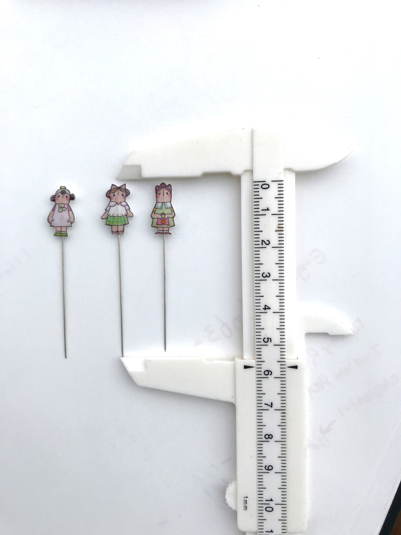 まち針、なかよし3人 グリーン 5枚目の画像