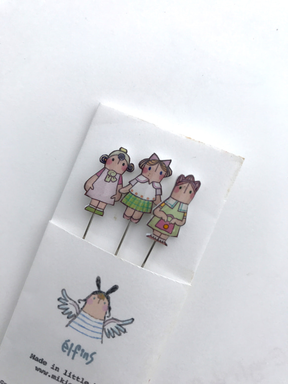 まち針、なかよし3人 グリーン 4枚目の画像